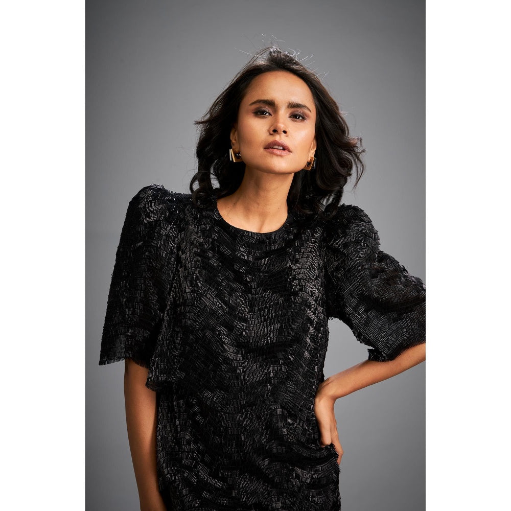 Deepika Arora Black Embellished Knee Length Dress