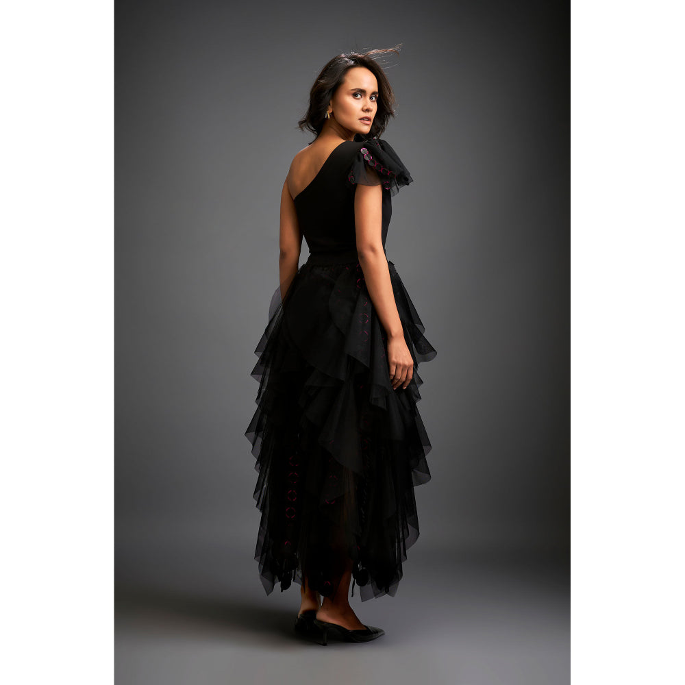 Deepika Arora Womens Self Design Black Skirt With Inner (Set of 2)