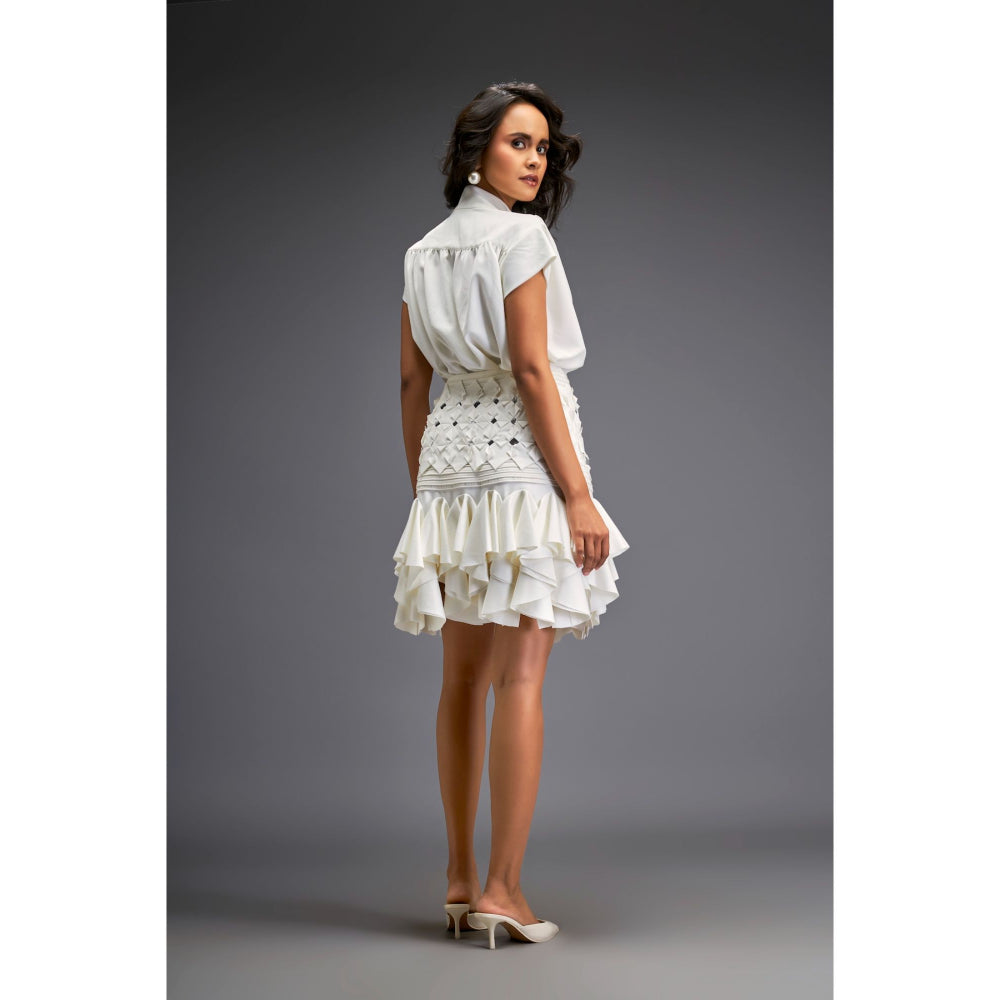 Deepika Arora Womens White Top With Skirt (Set of 2)