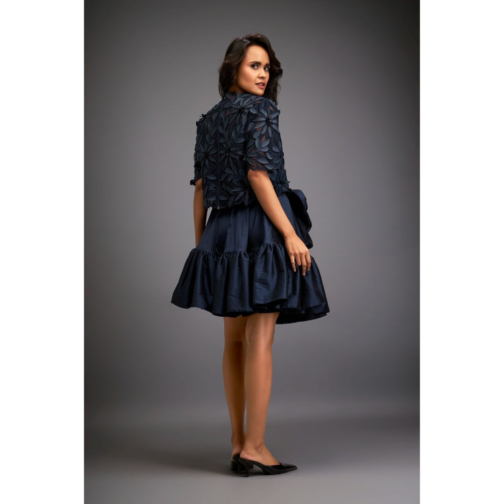 Deepika Arora Womens Navy Blue Top With Skirt And Inner (Set of 3)