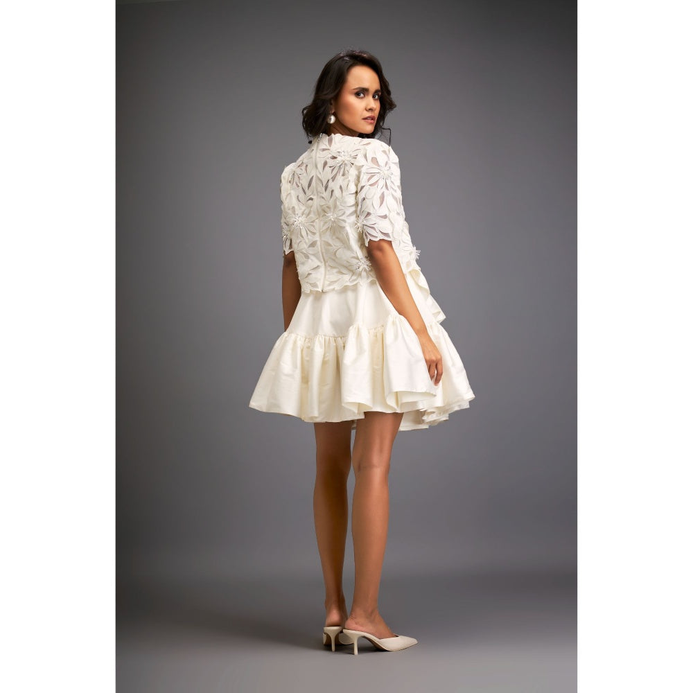 Deepika Arora Womens White Top With Skirt And Inner (Set of 3)