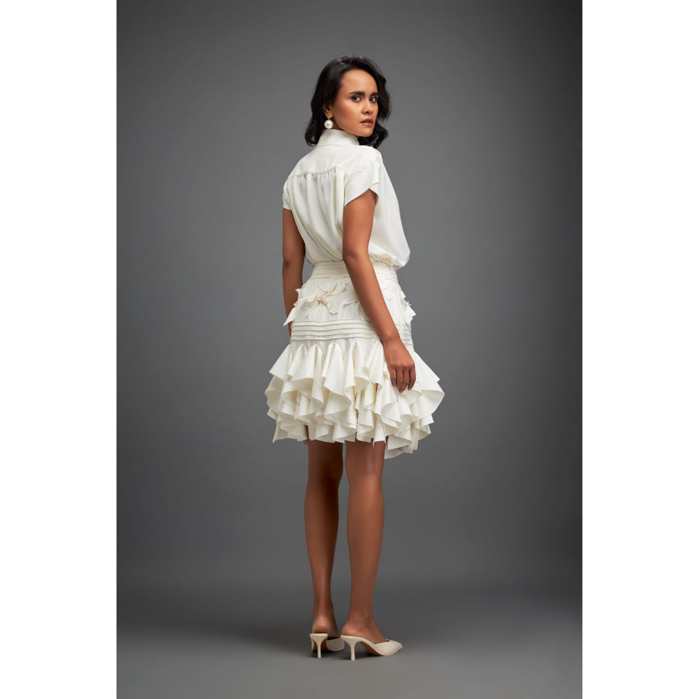 Deepika Arora Womens White Top With Skirt (Set of 2)