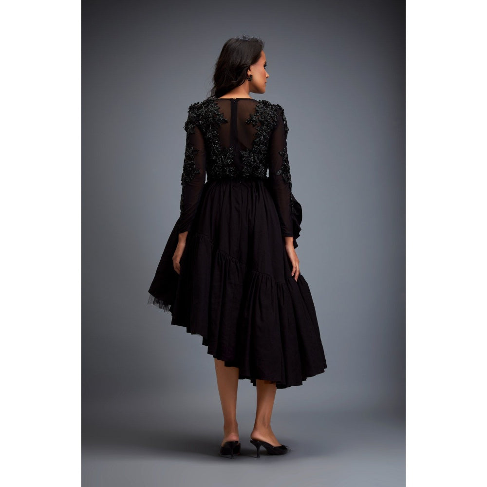 Deepika Arora Black Embroidered Swarovski Crystal Top and Skirt (Set of 2)