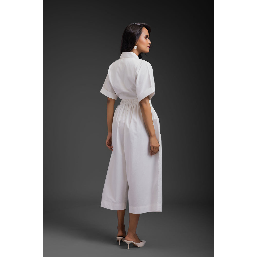 Deepika Arora White Cotton Solid Jumpsuit