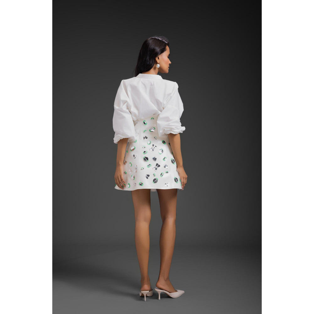 Deepika Arora Womens White Shirt with Skirt (Set of 2)