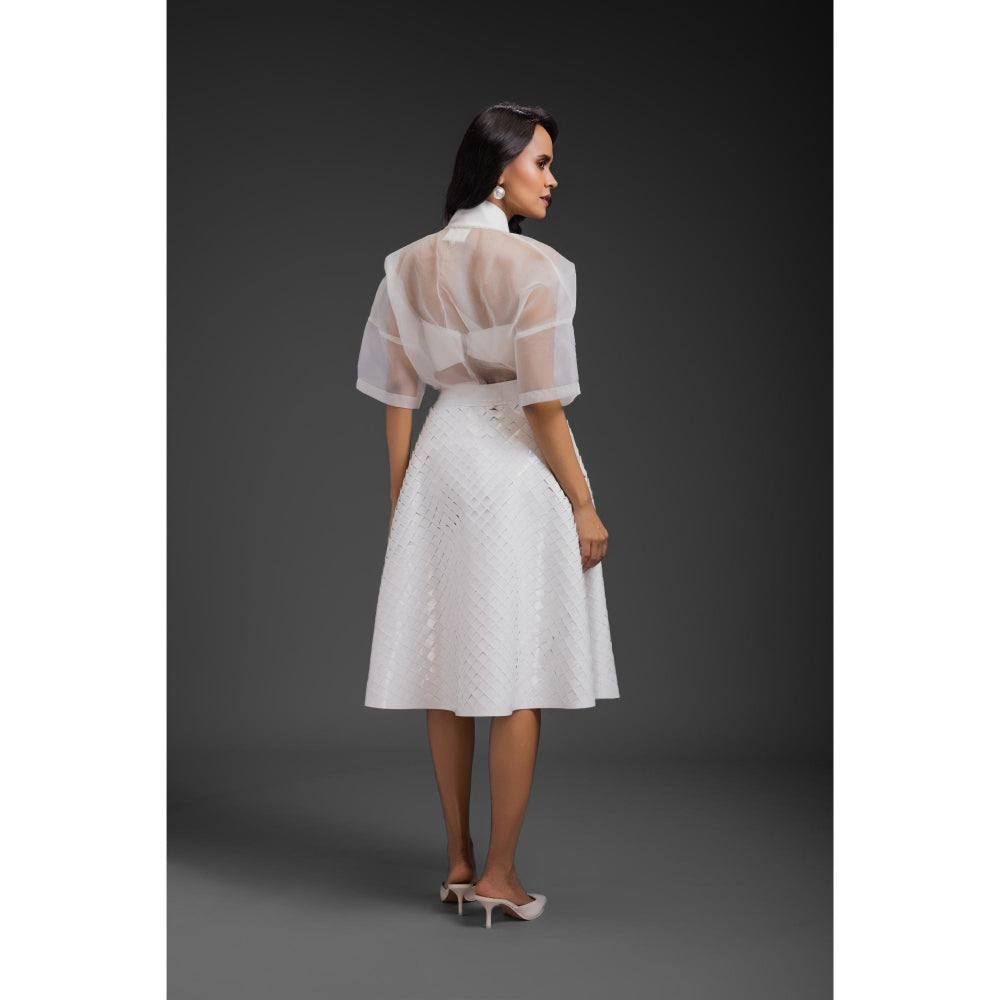 Deepika Arora Womens White Shirt with Inner Crop Top and Skirt (Set of 3)