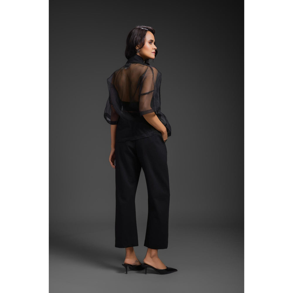 Deepika Arora Womens Black Shirt with Inner Crop Top and Pant (Set of 3)