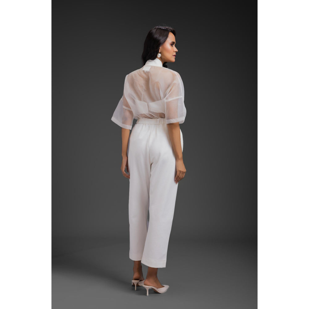 Deepika Arora Womens White Shirt with Inner Crop Top and Pant (Set of 3)