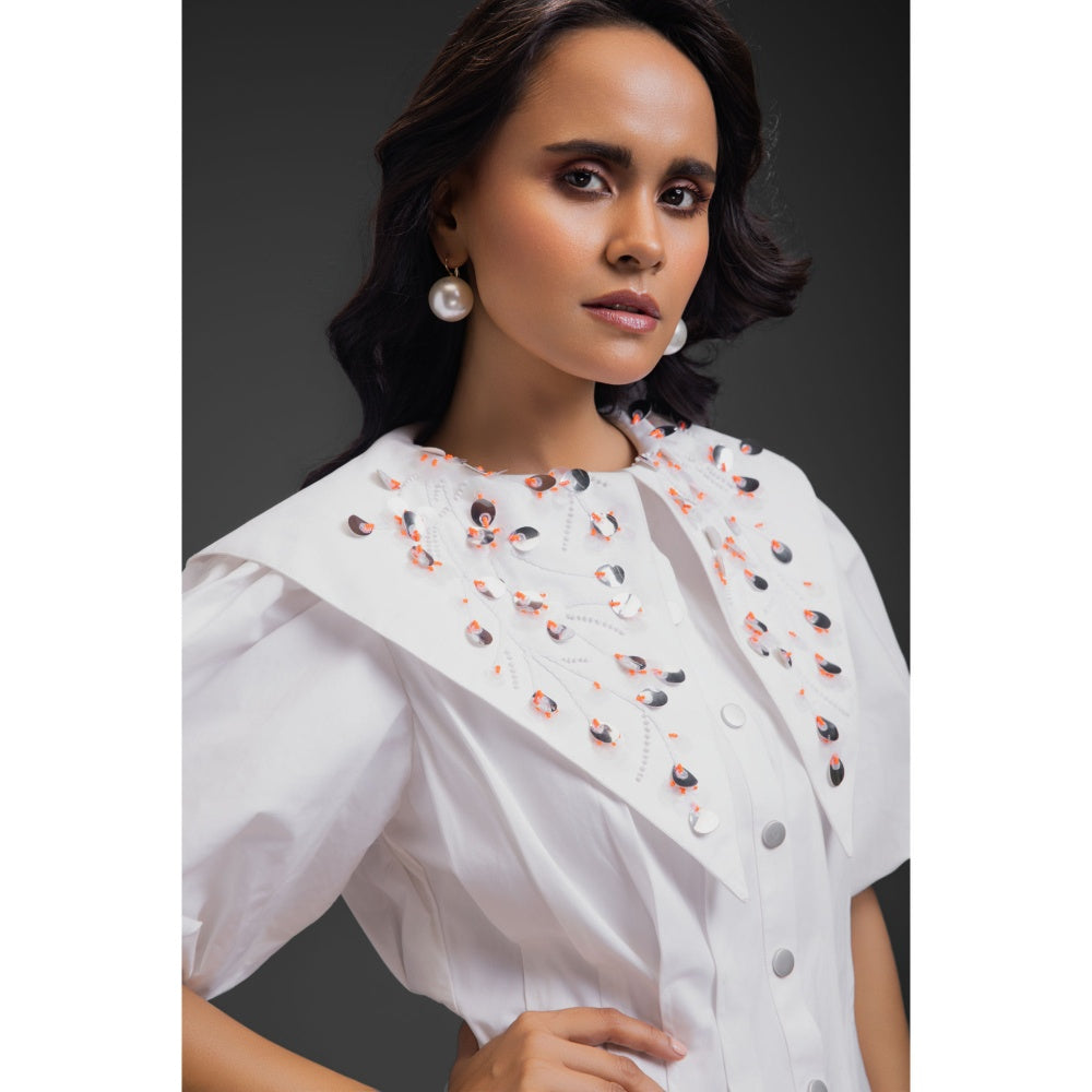 Deepika Arora Womens White Puff Sleeve Dress