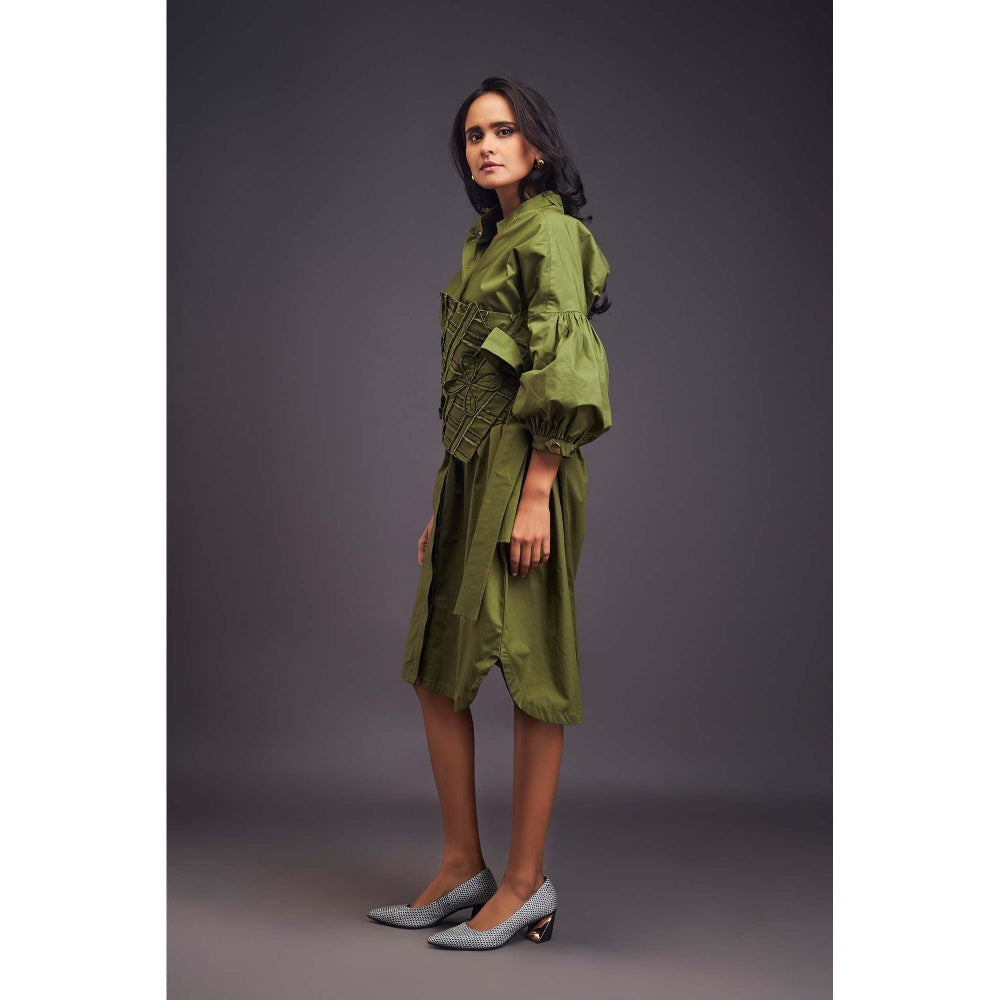 Deepika Arora Green Dress with Belt (Set of 2)