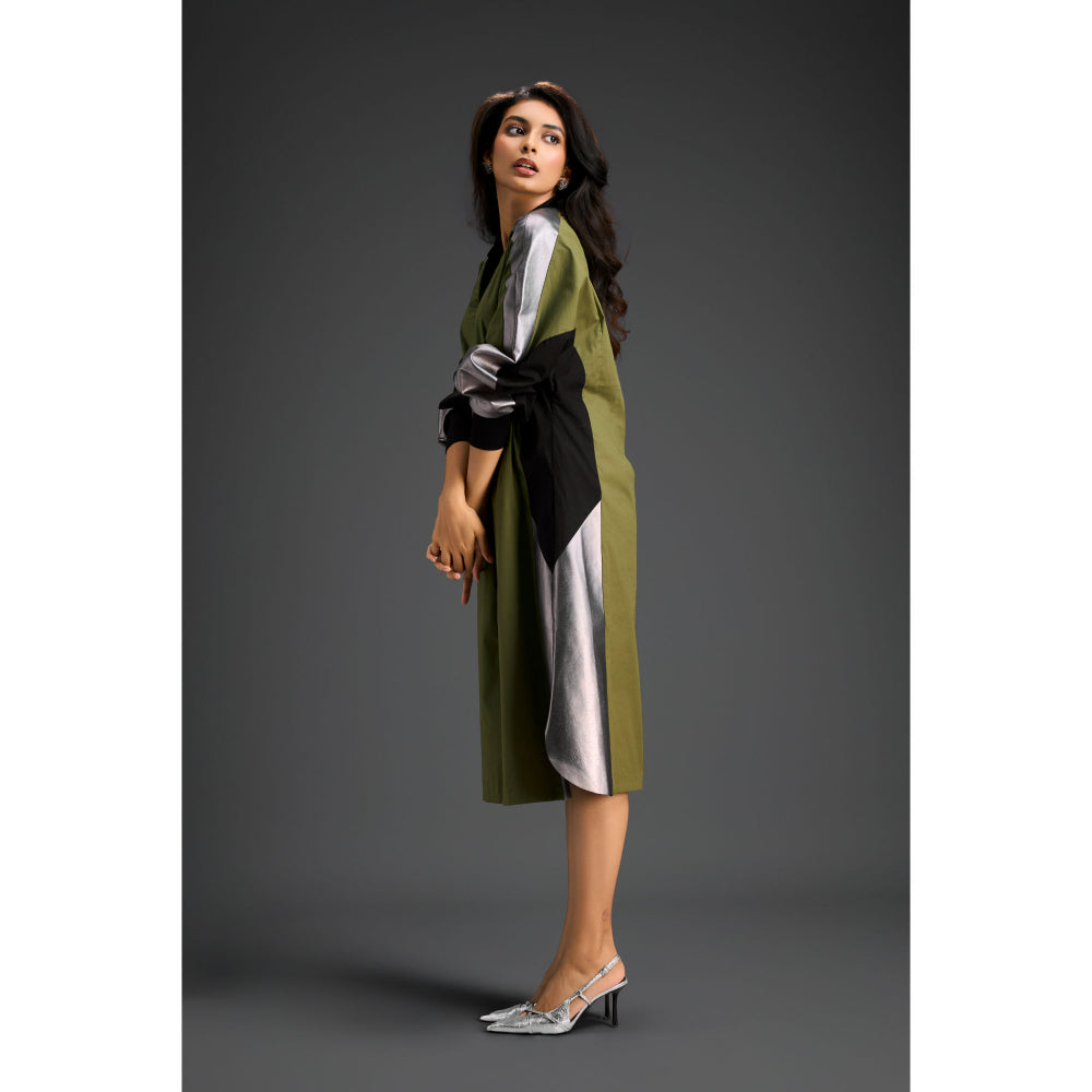 Deepika Arora Womens Colorblock Olive Dress
