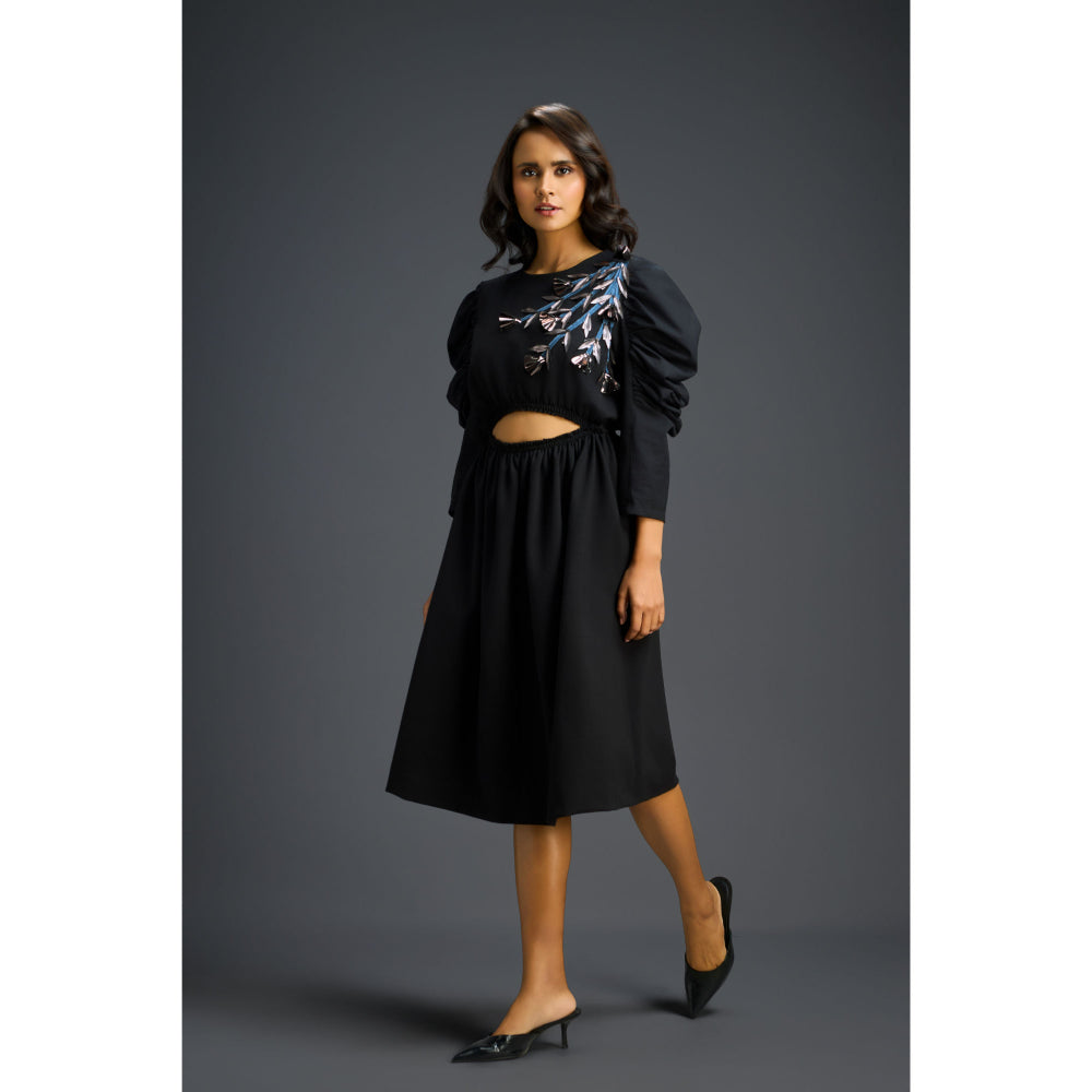 Deepika Arora Womens Embroidered Black Dress