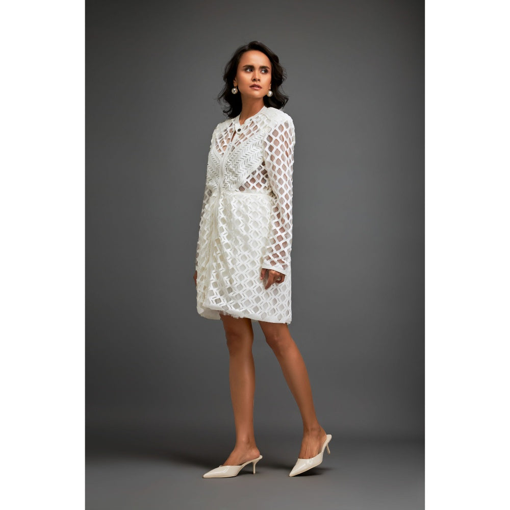 Deepika Arora Womens Self Design White Dress, Inner (Set of 2)