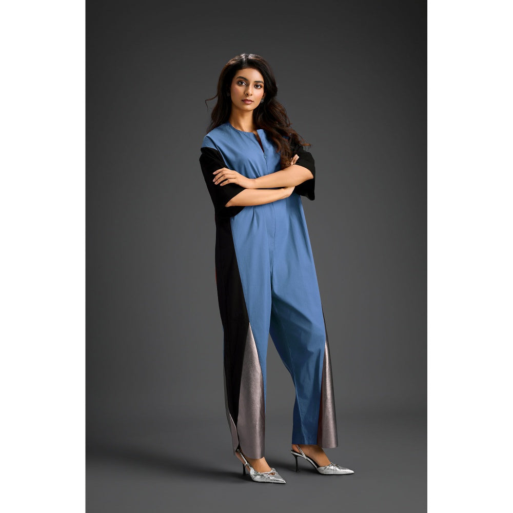 Deepika Arora Blue Colorblock Metallic Panels with Relaxed Fit Jumpsuit