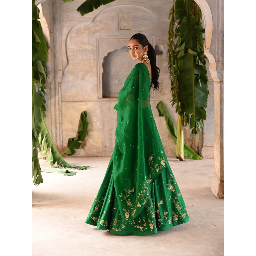 DEEPTHEE Green Hand Embroidered Lehenga (Set of 3)