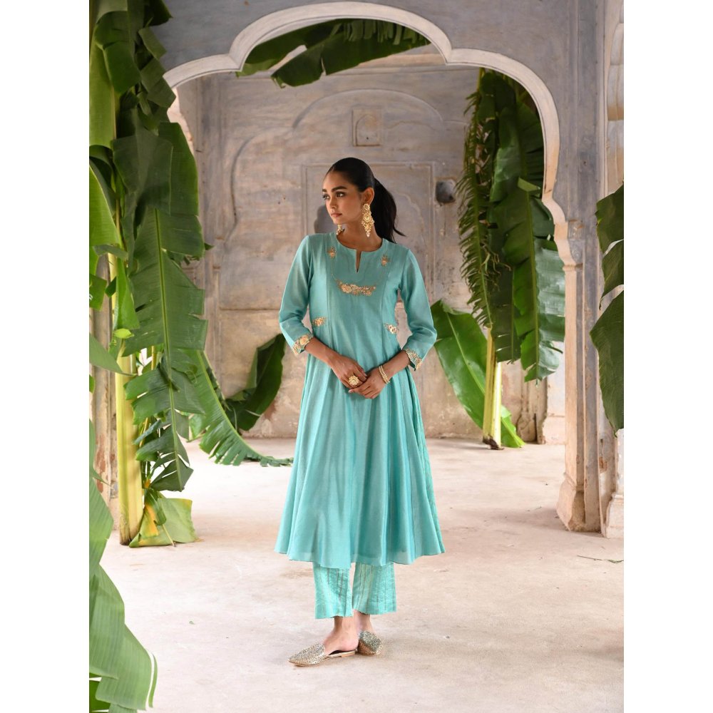 DEEPTHEE Powder Blue Kalli A-Line Kurta (Set of 3)