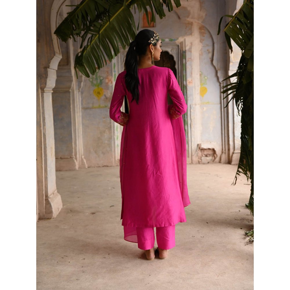 DEEPTHEE Fuchsia Pink A-Line Kurta (Set of 3)