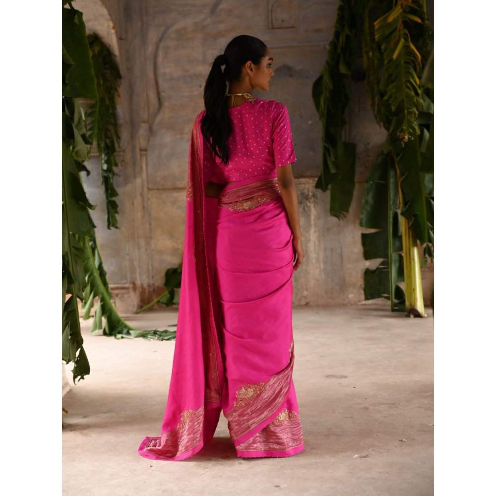 DEEPTHEE Fuchsia Pink Silk Saree with Stitched Blouse
