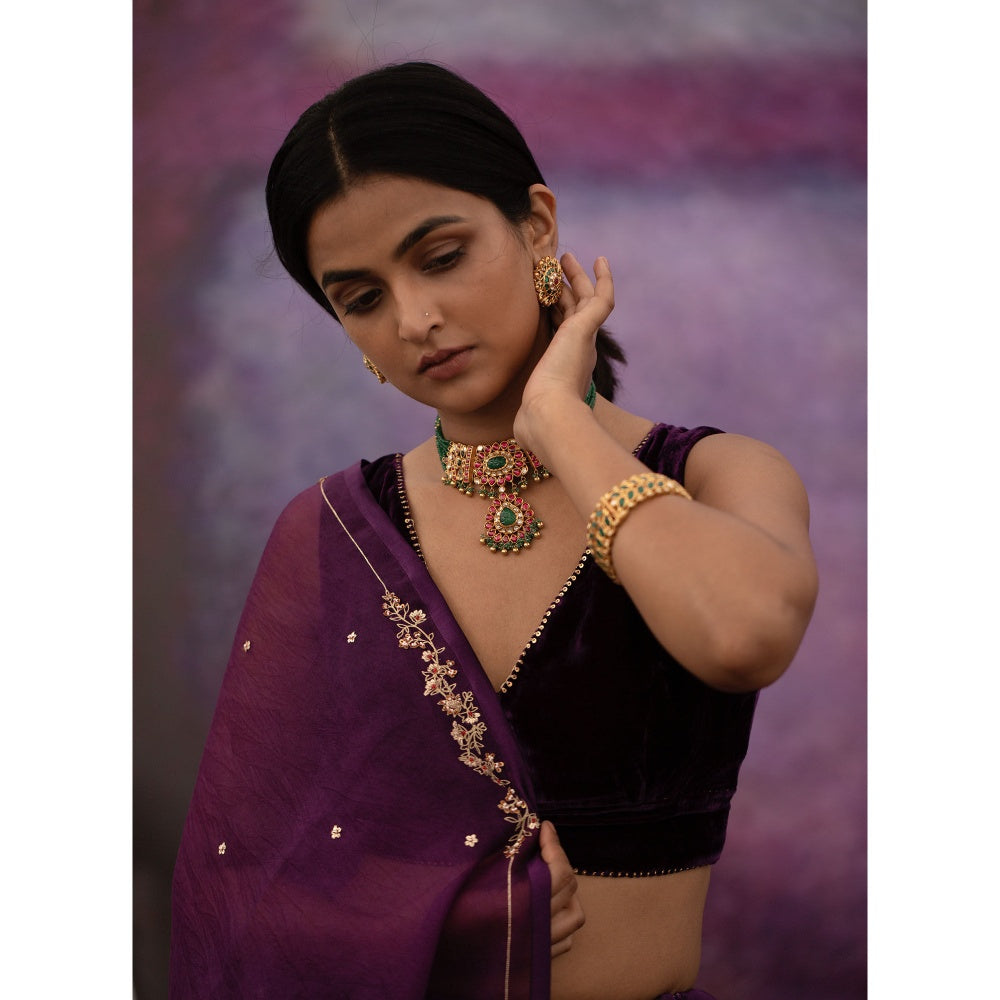 DEEPTHEE Purple All Over Booti Kalli Lehenga Set (Set of 3)