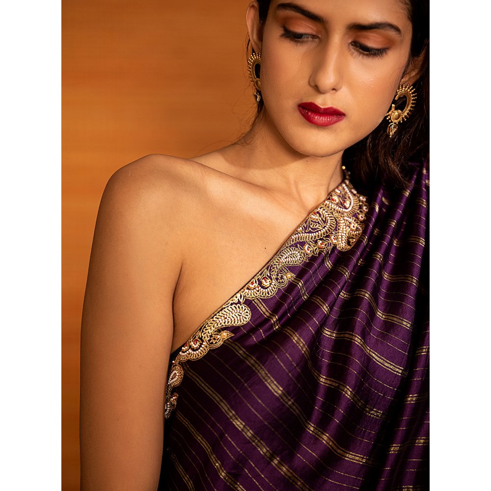 DEEPTHEE Varna Silk Stripes One Shoulder Dress