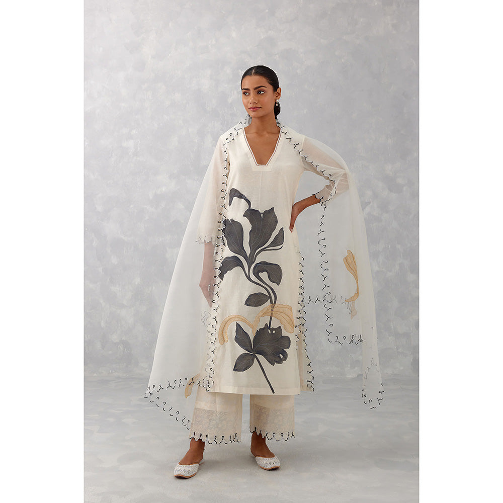 Devnaagri Ivory Hand Painted Chanderi Palazzo (Set of 3)