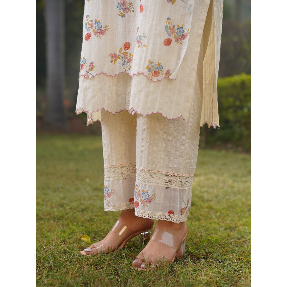 Dhaari by Deepika Handwoven Cotton Pants with Hand Painted & Kantha Embroidery