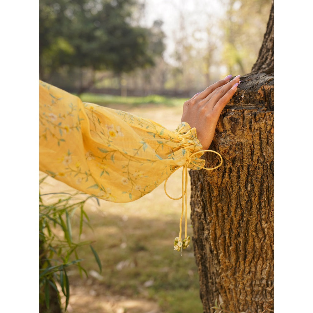 Dhaari by Deepika Handwoven Silk Dress with Hand Paint & Kantha Embroidery with Pearls