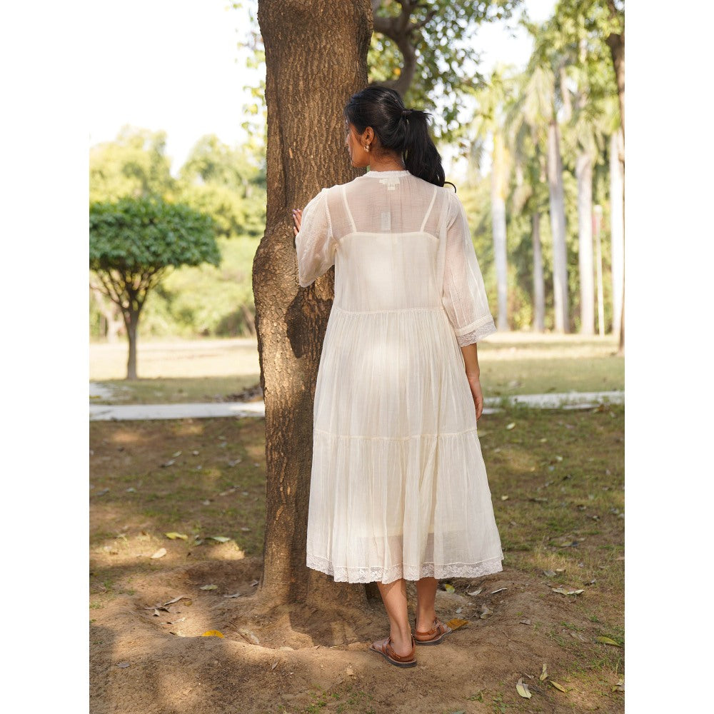 Dhaari by Deepika Handwoven Silk Dress with Smocking & Kantha Embroidery with French Knots