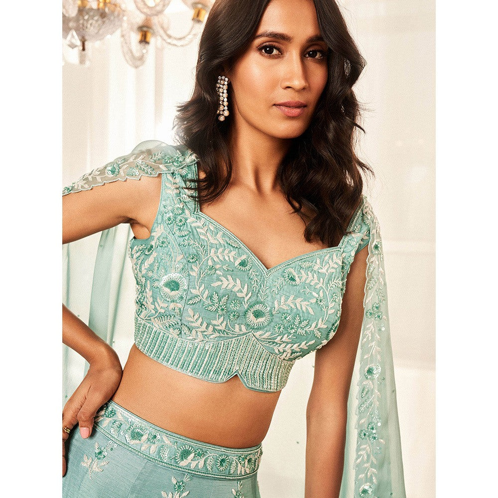 DISHA MUCHHALA Candy Blue Lehenga with Blouse and Dupatta (Set of 3)