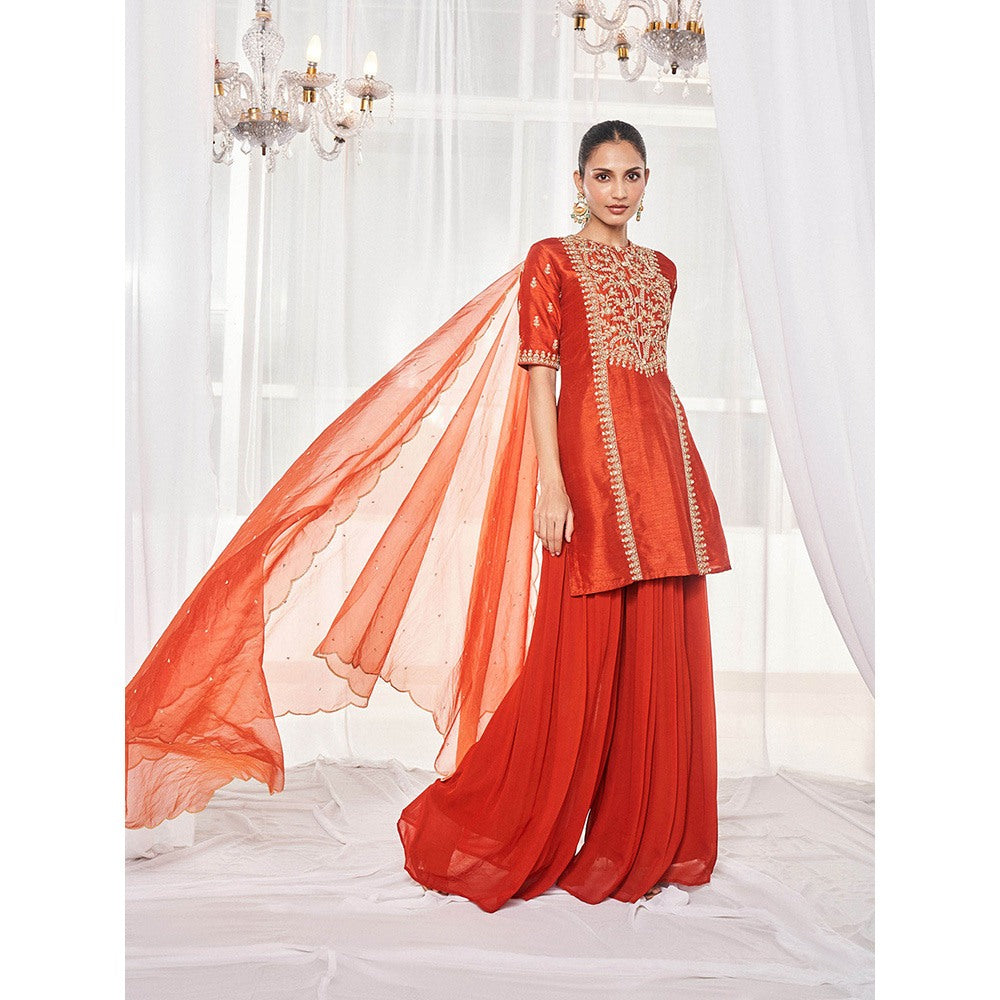 DISHA MUCHHALA Burnt Orange Kurta with Sharara and Dupatta (Set of 3)