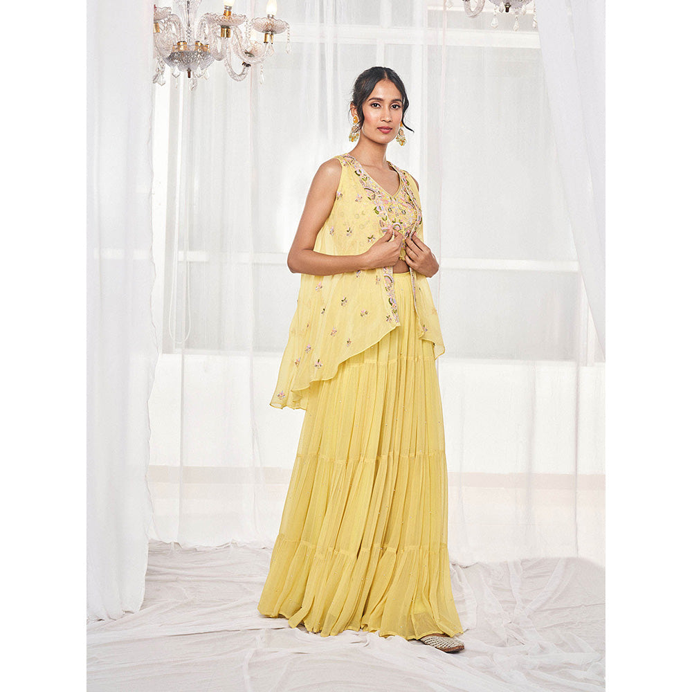 DISHA MUCHHALA Yellow Blouse with Sharara and Jacket (Set of 3)