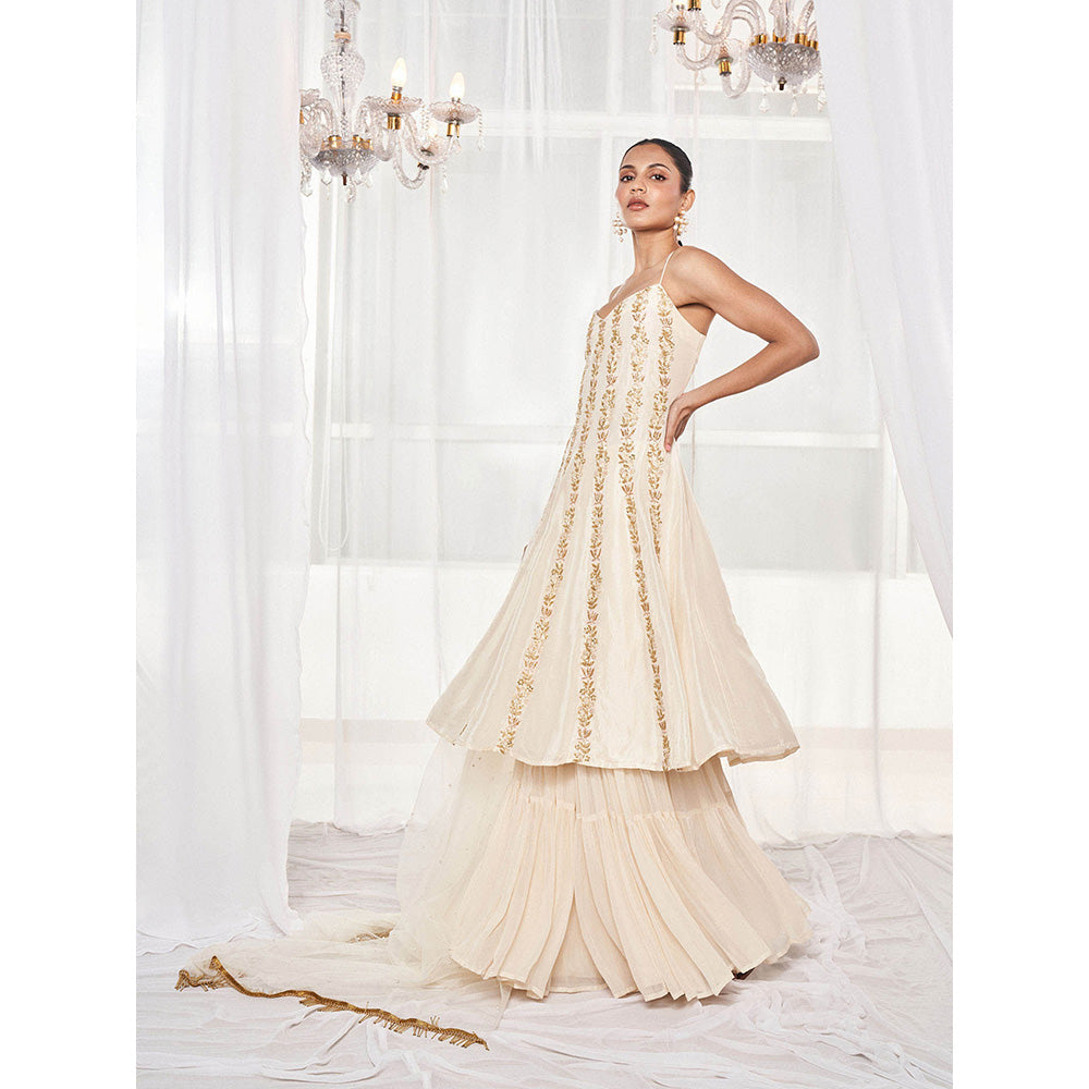 DISHA MUCHHALA Ivory Kalidar Kurta with Sharara and Dupatta (Set of 3)