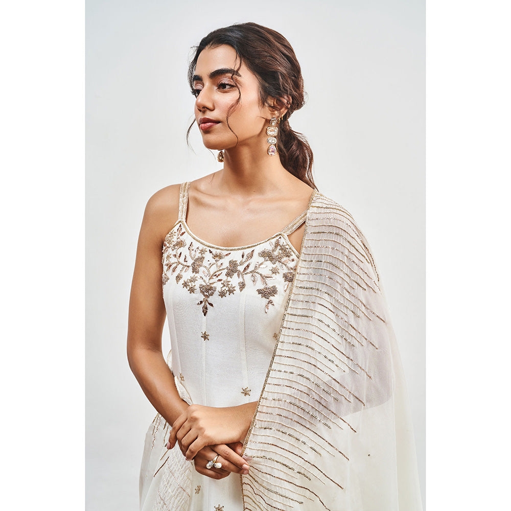 DISHA MUCHHALA Ivory Embellished Kurta with Palazzo and Dupatta (Set of 3)