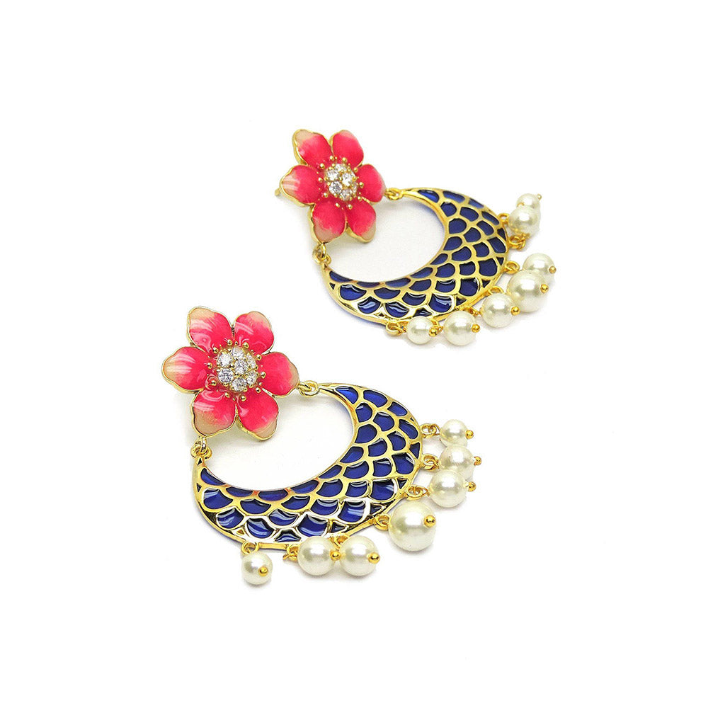 Divino Pink & Blue Floral Harbor Chandbali