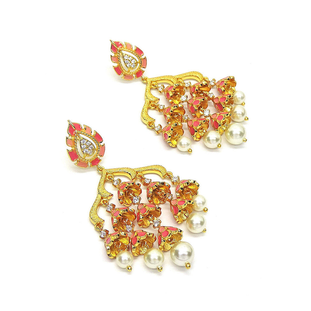 Divino Pink Temple Royale Meenakari Earrings
