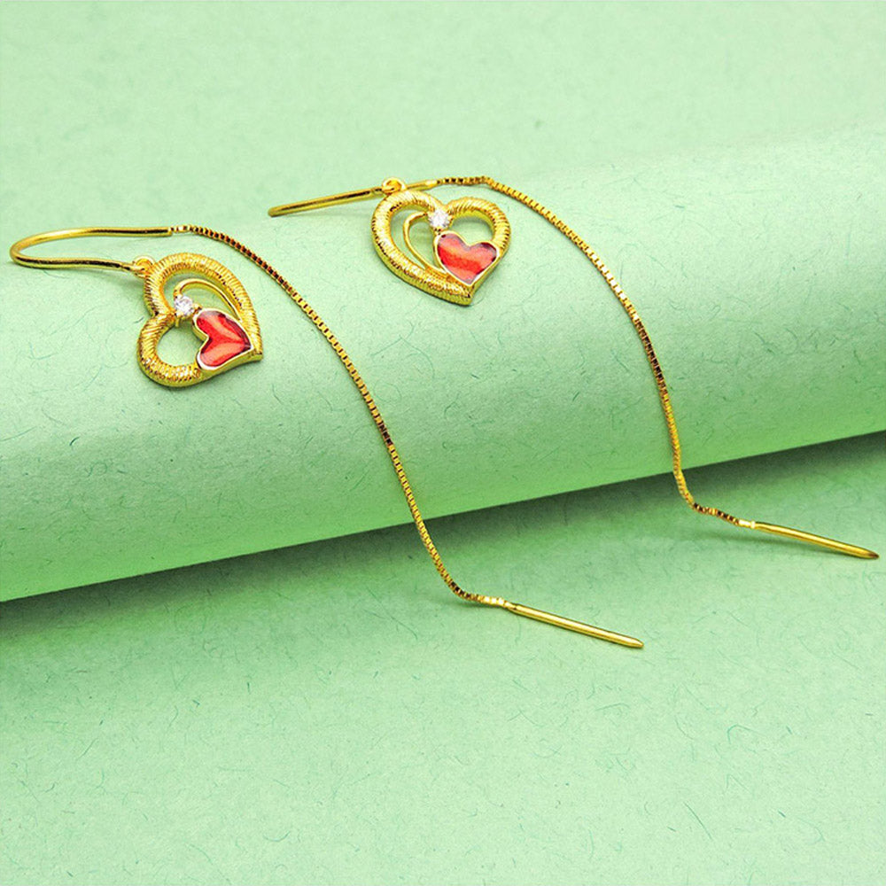 Divino Red Ruby Heart Dangler Earrings
