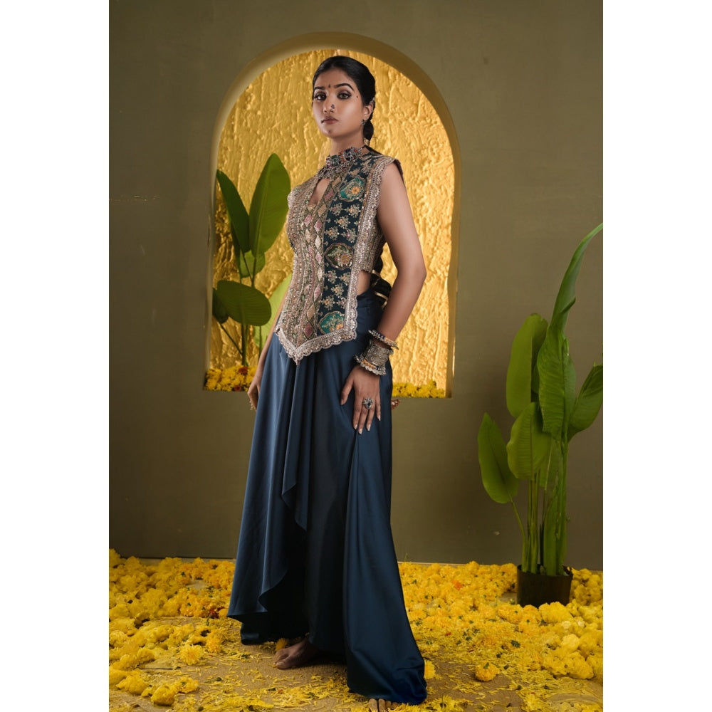 DIVYA SAMAL Blue Afreen Embellished Top and Palazzo