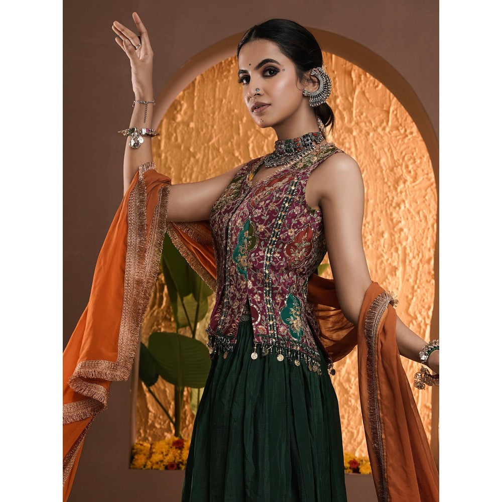 DIVYA SAMAL Green Utsav Embellished Sharara and Top with Dupatta