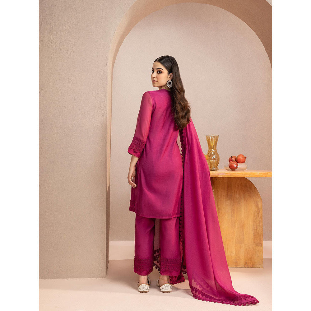 DOHR INDIA Maya Wine Cotton Silk Chanderi Kurta with Pant and Dupatta (Set of 3)
