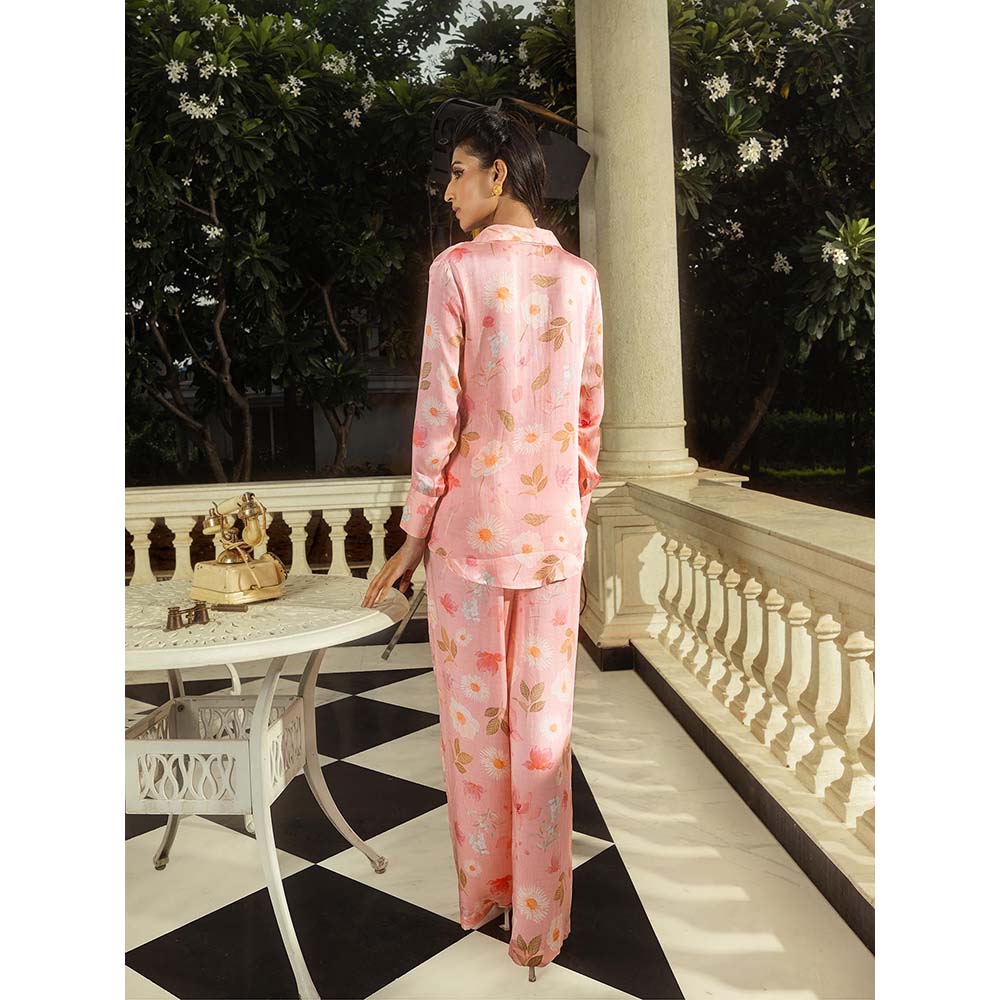 DOHR INDIA Penelope Pink Floral Printed Satin Co-Ord (Set of 2)