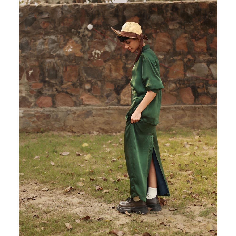 Doodlage Earo Emerald Solid Shirt and Skirt (Set of 2)