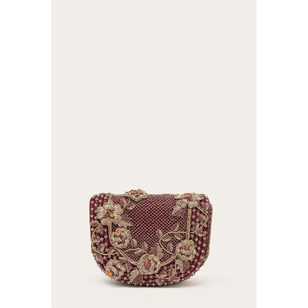 DOUX AMOUR Callie Ruby Burgundy Embellished Clutch