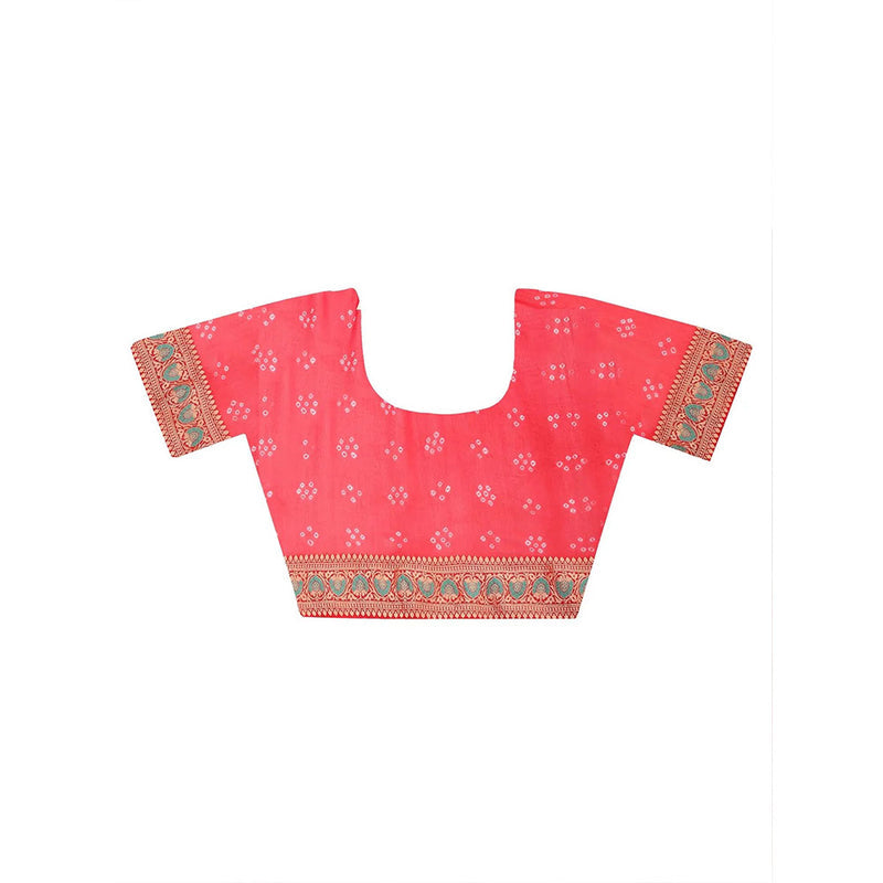 Dress & Dazzle Royal Red Khaddi Georgette Bandhej Saree with Unstitched Blouse