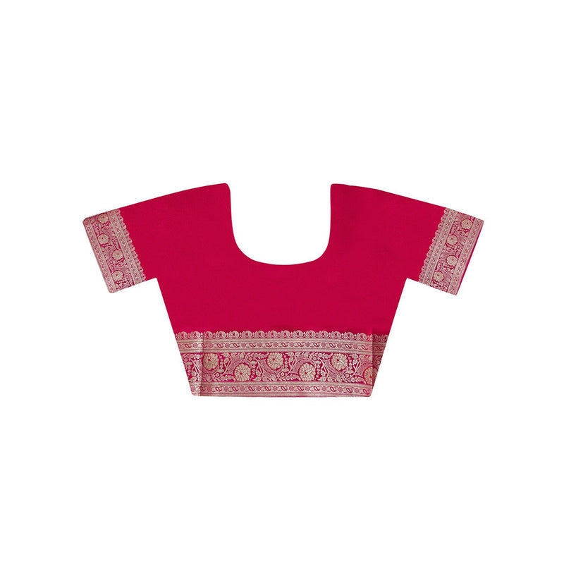Dress & Dazzle Dazzling Pink Katan Silk Saree with Unstitched Blouse