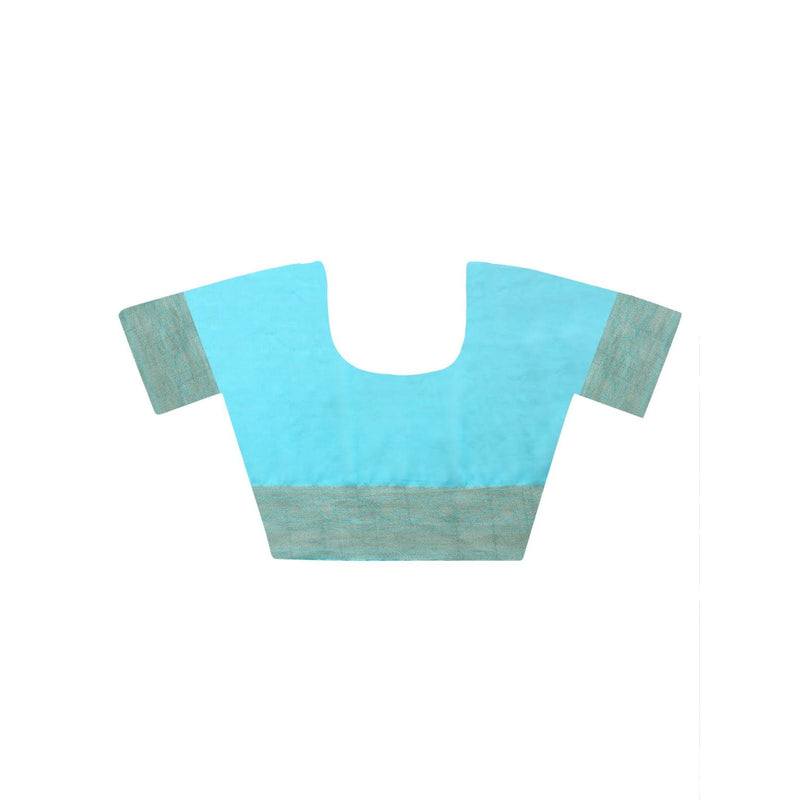 Dress & Dazzle Ivory And Blue Rangkat Georgette Saree with Unstitched Blouse