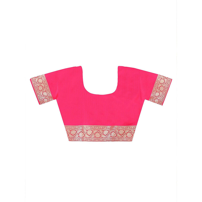 Dress & Dazzle Women Pink Katan Silk Saree with Unstitched Blouse