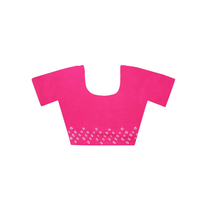 Dress & Dazzle Hot Pink Bandhini Modal Silk Saree with Unstitched Blouse