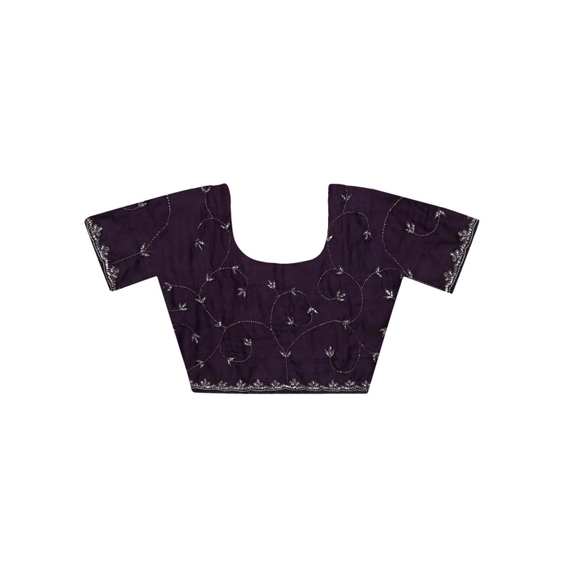 Dress & Dazzle Deep Purple Satin Tissue Saree with Unstitched Blouse