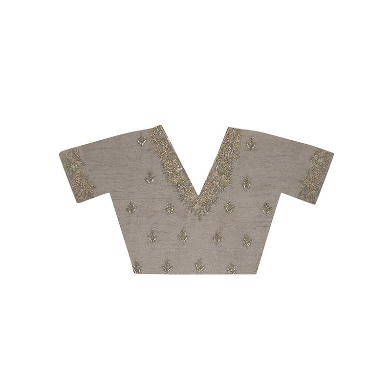 Dress & Dazzle Charcoal Grey Crepe Chiffon Saree with Unstitched Blouse