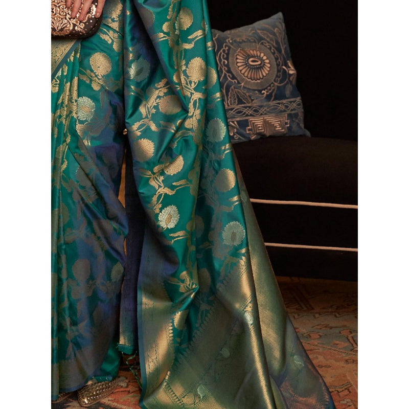 Dress & Dazzle Rama Green Banarasi Organza Saree with Unstitched Blouse
